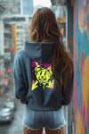 Dark Grey Hoodie with Neon Yellow Bear Graphic | 'Never Look Back' Urban Streetwear for Bold, Trendy Style