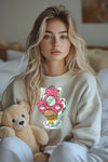 Woman Sweatshirt Donut-faced cartoon character with sprinkles print